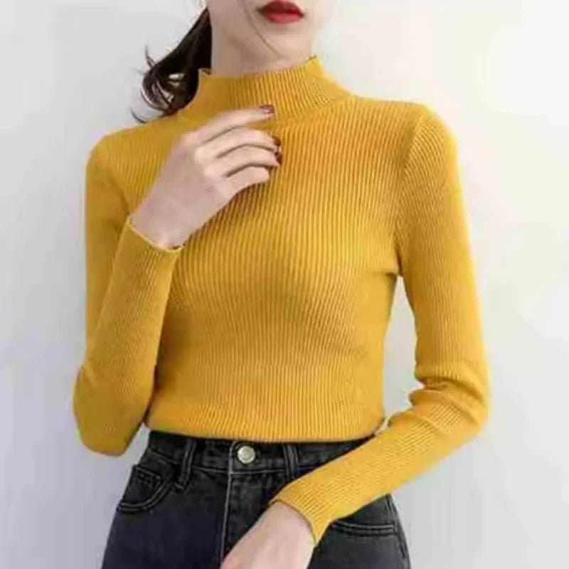 Vintage Solid Mock Neck Knit Sweater