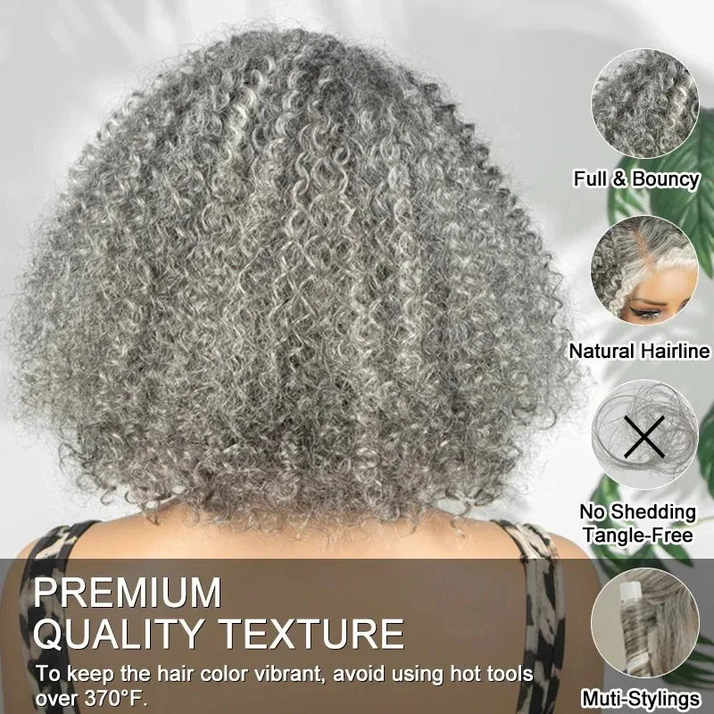 Silver Grey Curly Bob Human Hair Wig