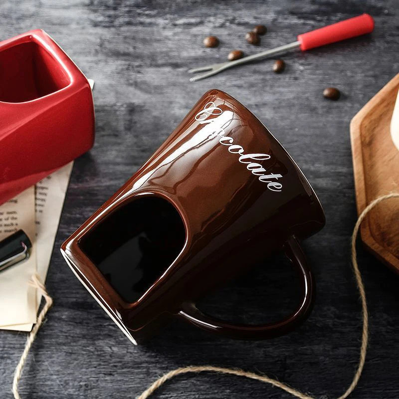 Sweet Chocolate Fondue Ceramic Mug with Fork