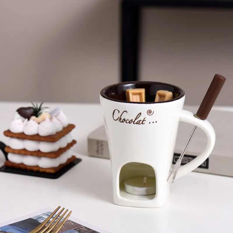 Sweet Chocolate Fondue Ceramic Mug with Fork