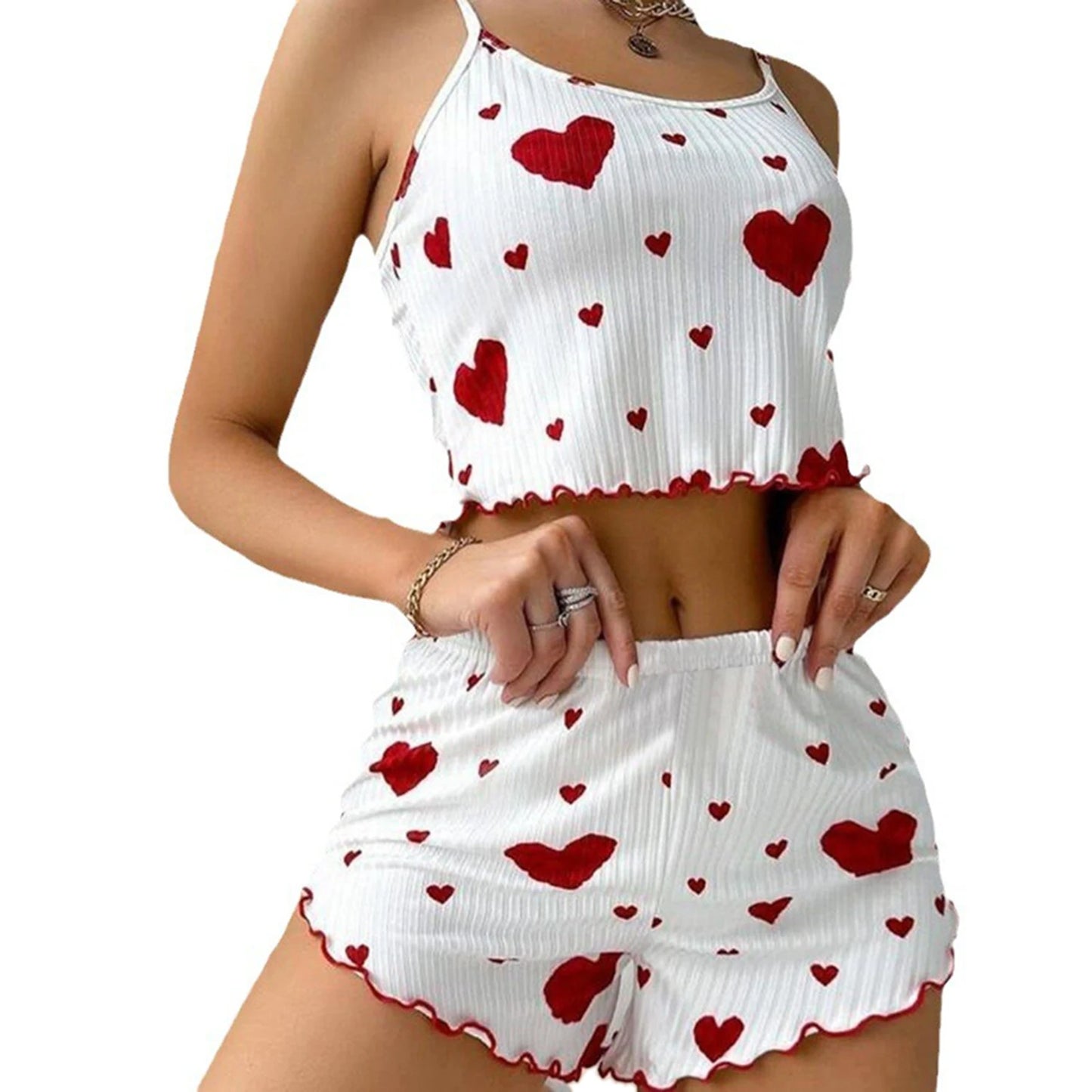 Women’s 2-Piece White Tank & Shorts Pajamas Set