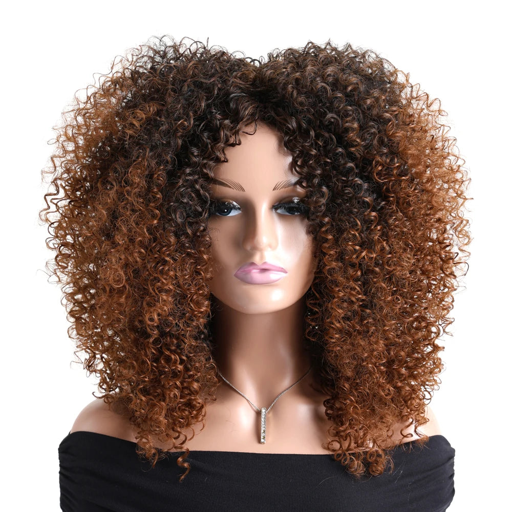 Afro Kinky Curly Synthetic Wig with Bangs
