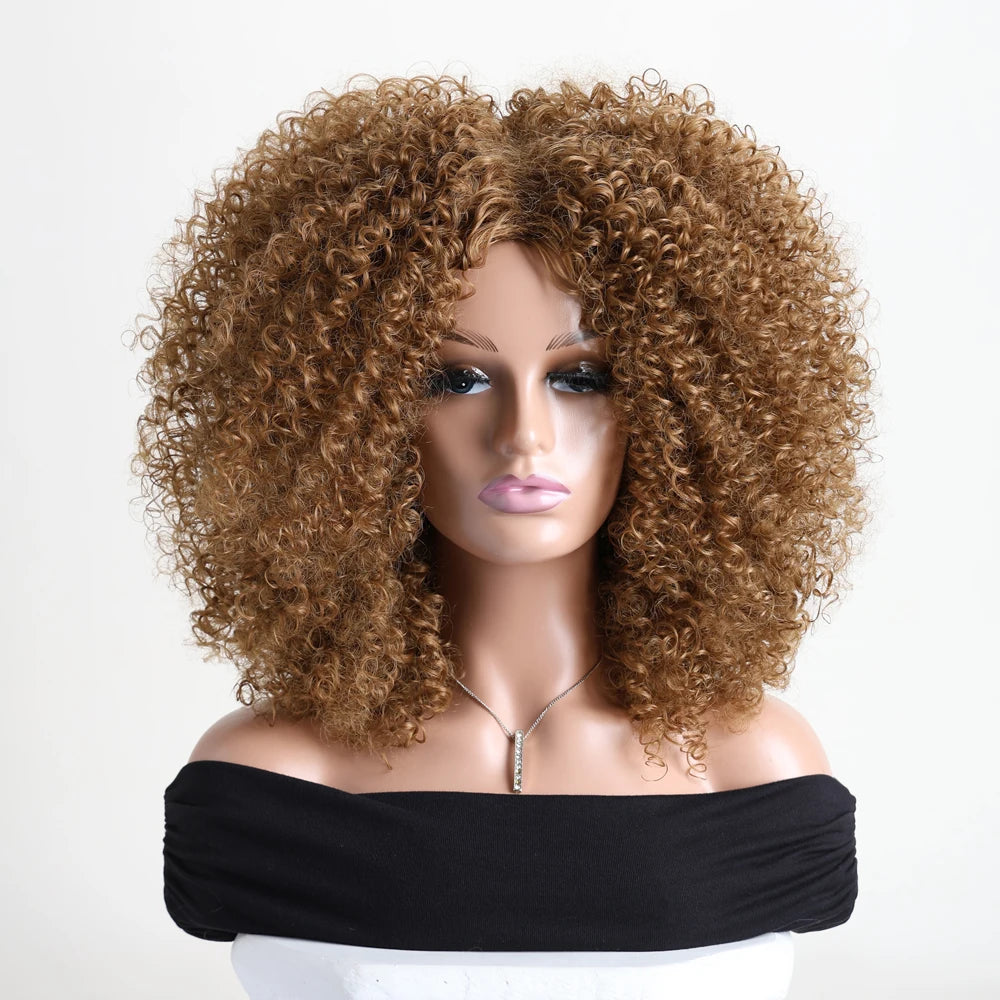 Afro Kinky Curly Synthetic Wig with Bangs