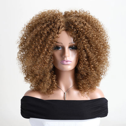 Afro Kinky Curly Synthetic Wig with Bangs