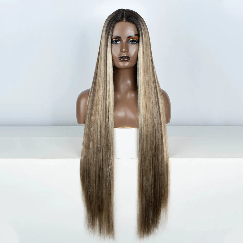 38" Long Straight Synthetic Lace Front Wig