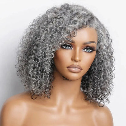 Silver Grey Curly Bob Human Hair Wig