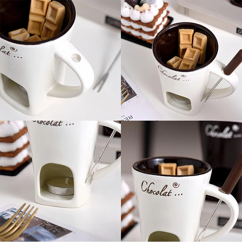 Sweet Chocolate Fondue Ceramic Mug with Fork