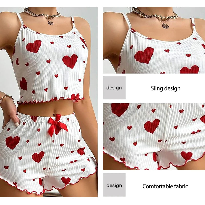 Women’s 2-Piece White Tank & Shorts Pajamas Set