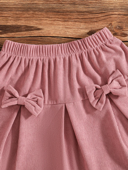 Girls’ 2-Piece Pink Lantern Sleeve Top & Bow Skirt Set