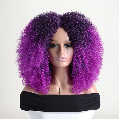 Afro Kinky Curly Synthetic Wig with Bangs