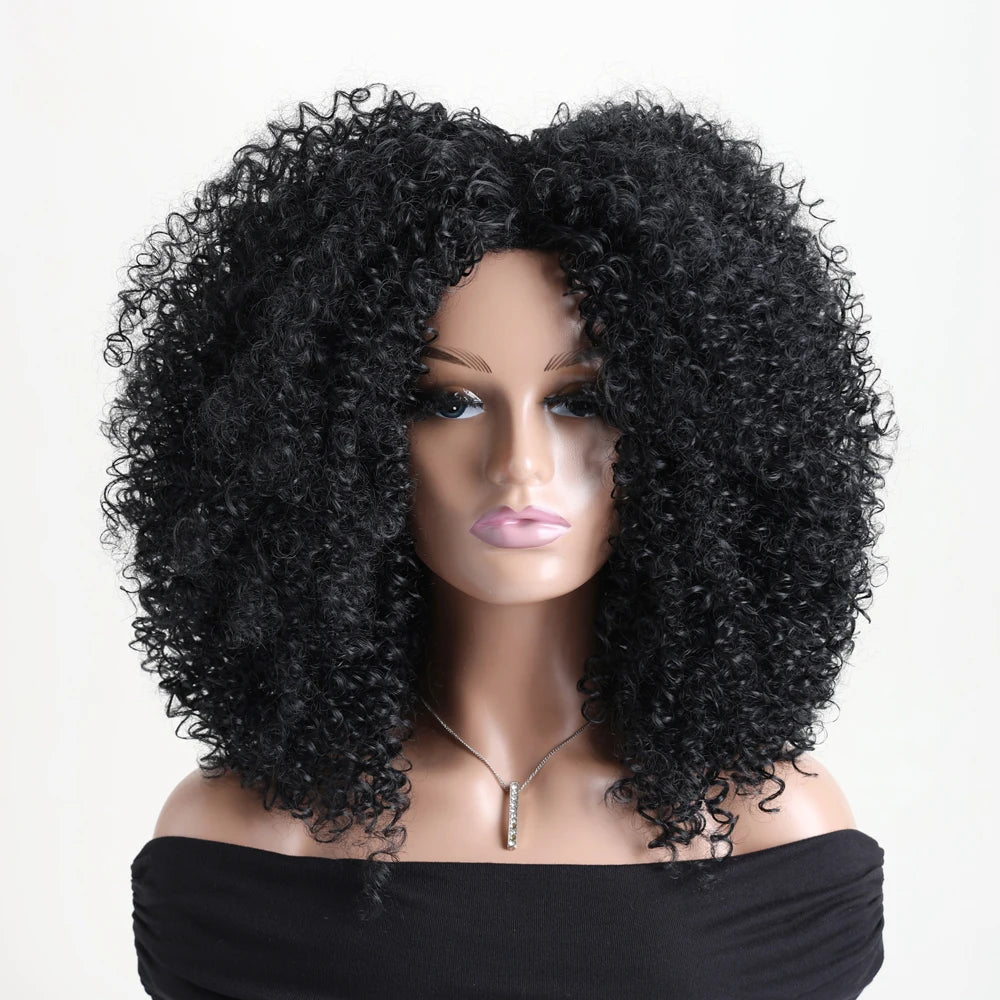 Afro Kinky Curly Synthetic Wig with Bangs