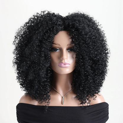 Afro Kinky Curly Synthetic Wig with Bangs