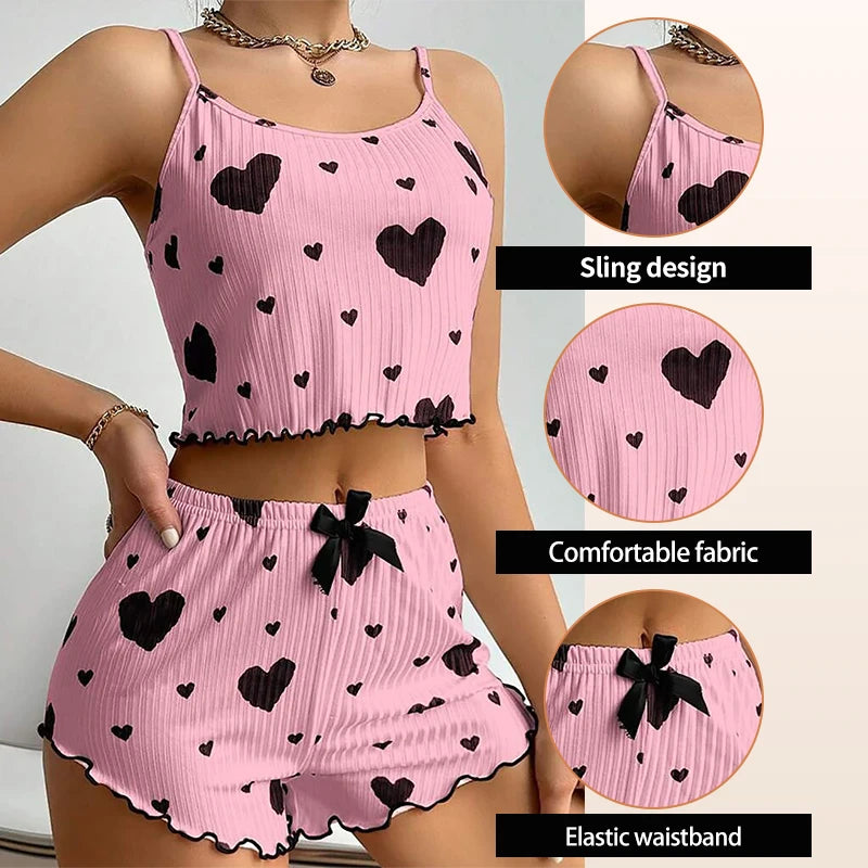 Women’s 2-Piece White Tank & Shorts Pajamas Set