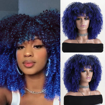 Afro Kinky Curly Synthetic Wig with Bangs
