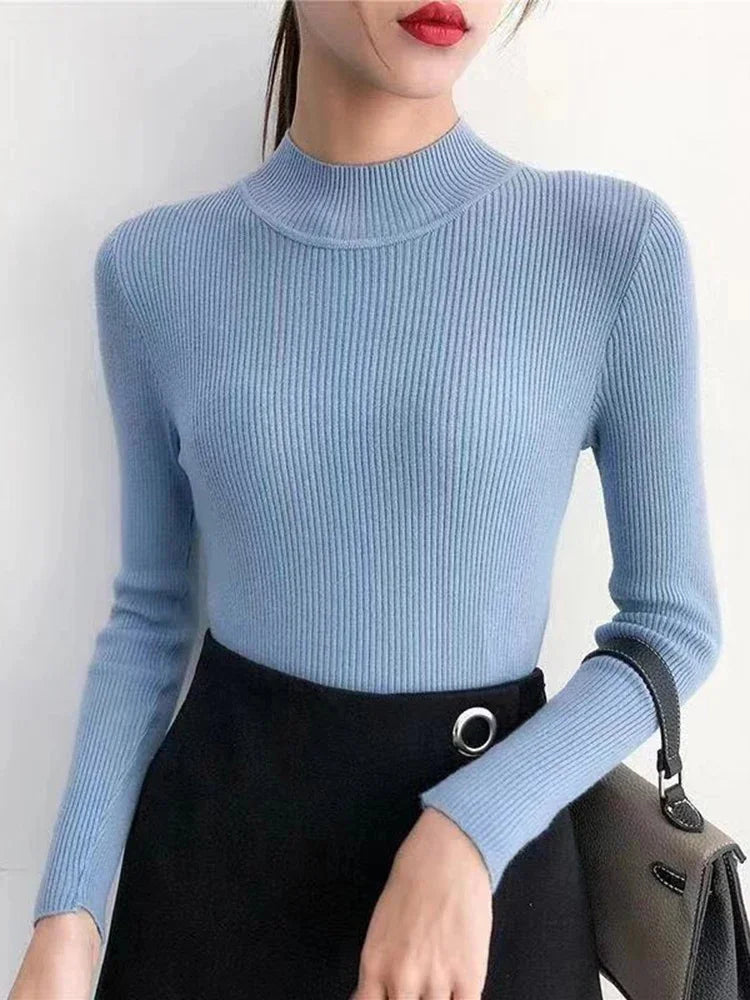Vintage Solid Mock Neck Knit Sweater