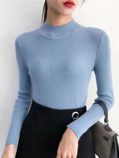 Vintage Solid Mock Neck Knit Sweater