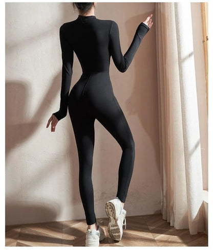 Black Long-Sleeve Slim Fit Yoga Jumpsuit