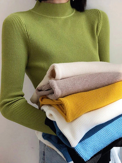 Vintage Solid Mock Neck Knit Sweater
