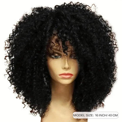 Afro Kinky Curly Synthetic Wig with Bangs