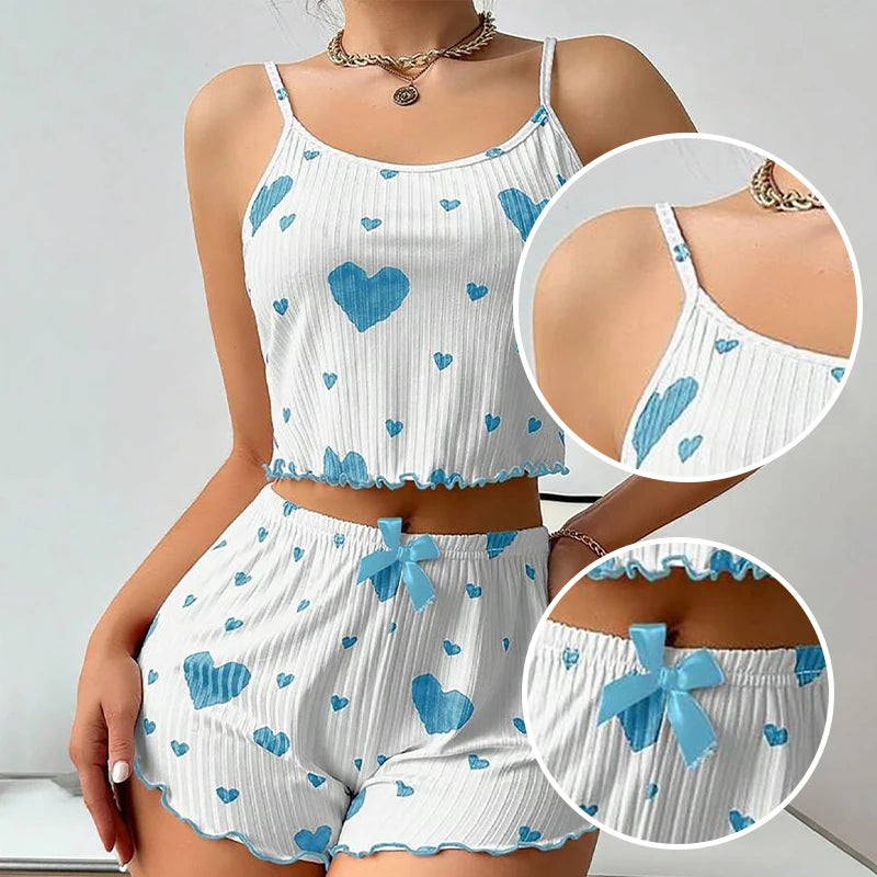 Women’s 2-Piece White Tank & Shorts Pajamas Set