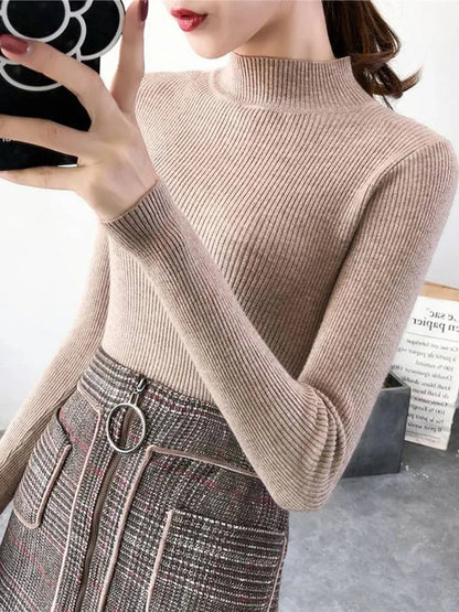 Vintage Solid Mock Neck Knit Sweater