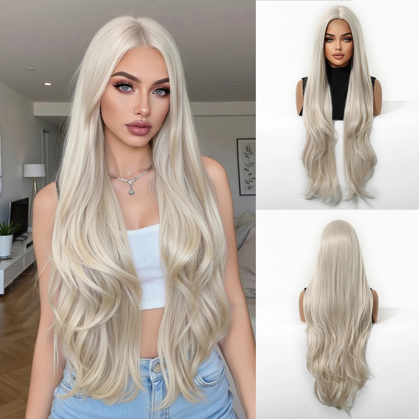 Long Golden Blonde Wavy Synthetic Wig