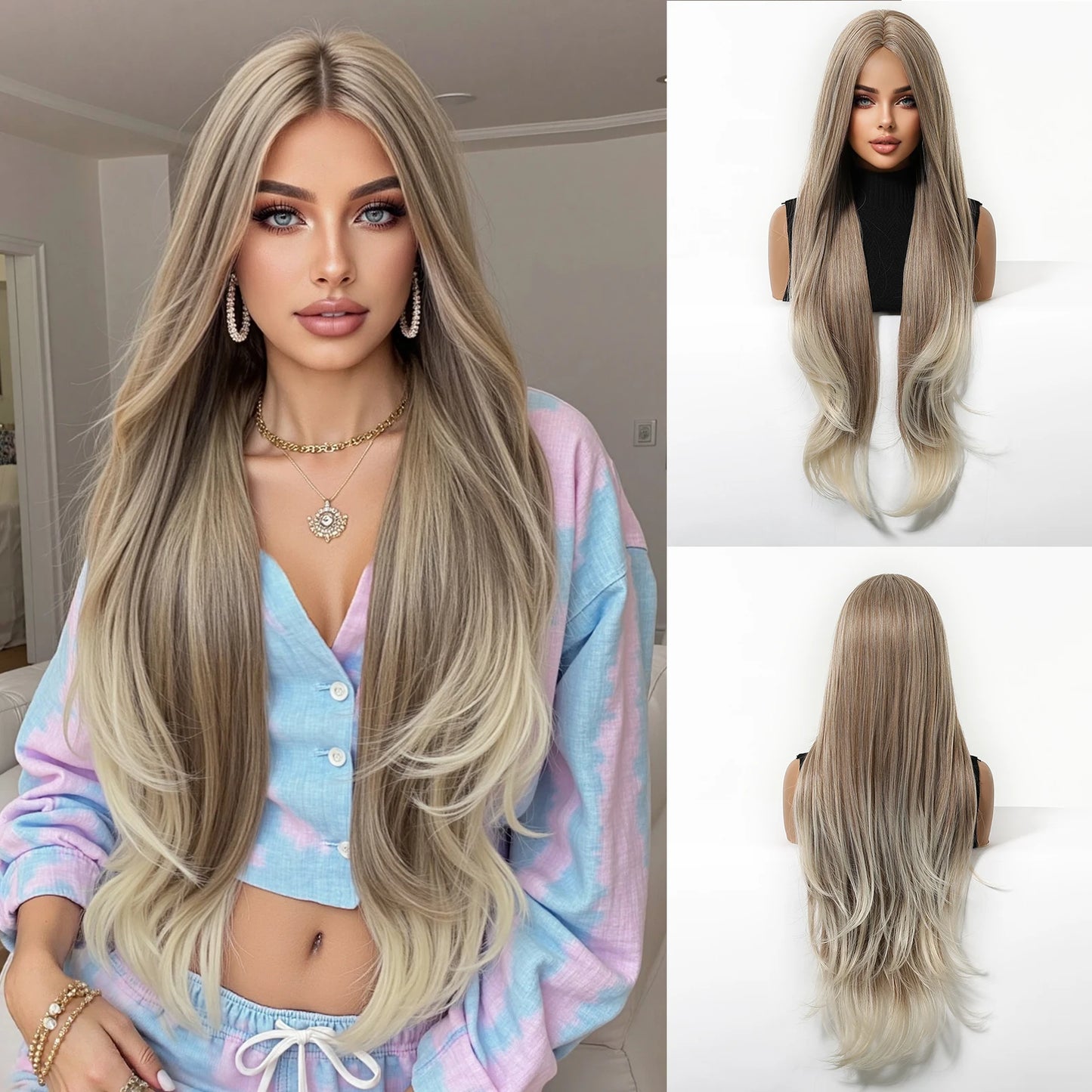 Long Golden Blonde Wavy Synthetic Wig