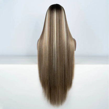 38" Long Straight Synthetic Lace Front Wig