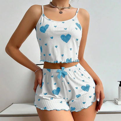 Women’s 2-Piece White Tank & Shorts Pajamas Set
