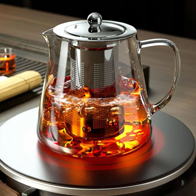 Heat-Resistant Glass Teapot with Stainless Steel Infuser