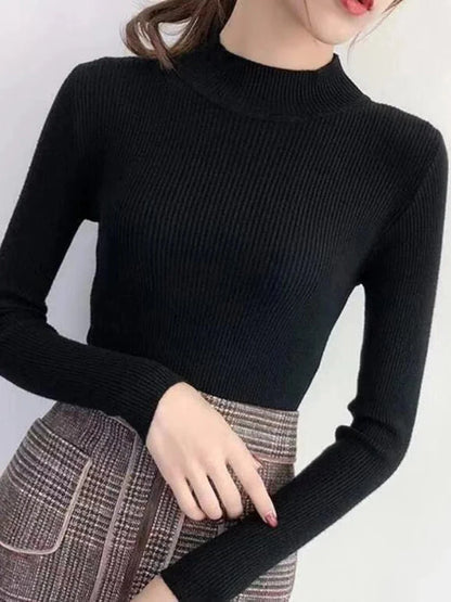 Vintage Solid Mock Neck Knit Sweater