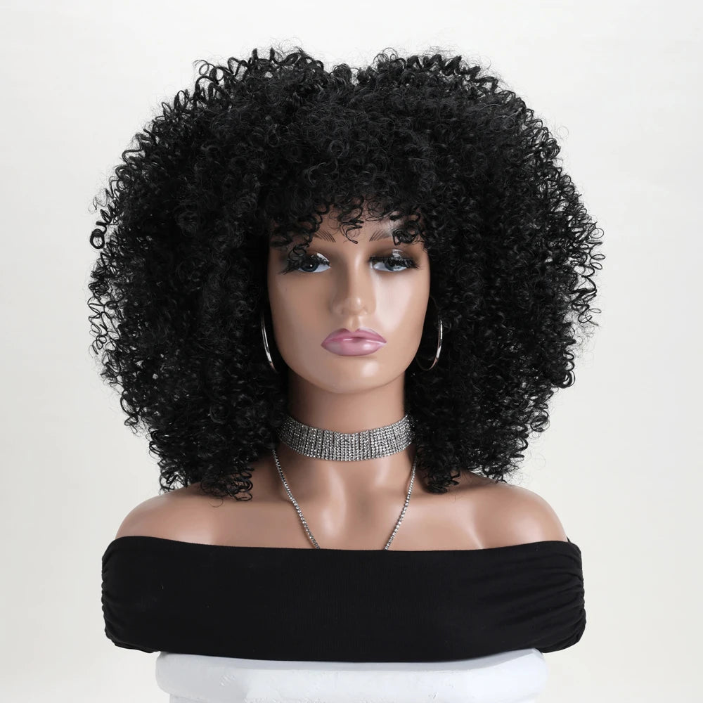 Afro Kinky Curly Synthetic Wig with Bangs