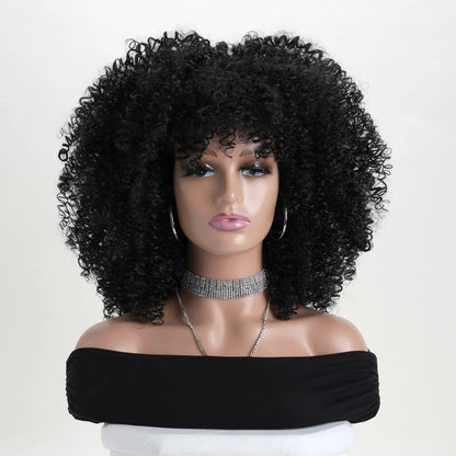 Afro Kinky Curly Synthetic Wig with Bangs