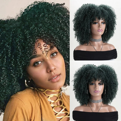 Afro Kinky Curly Synthetic Wig with Bangs