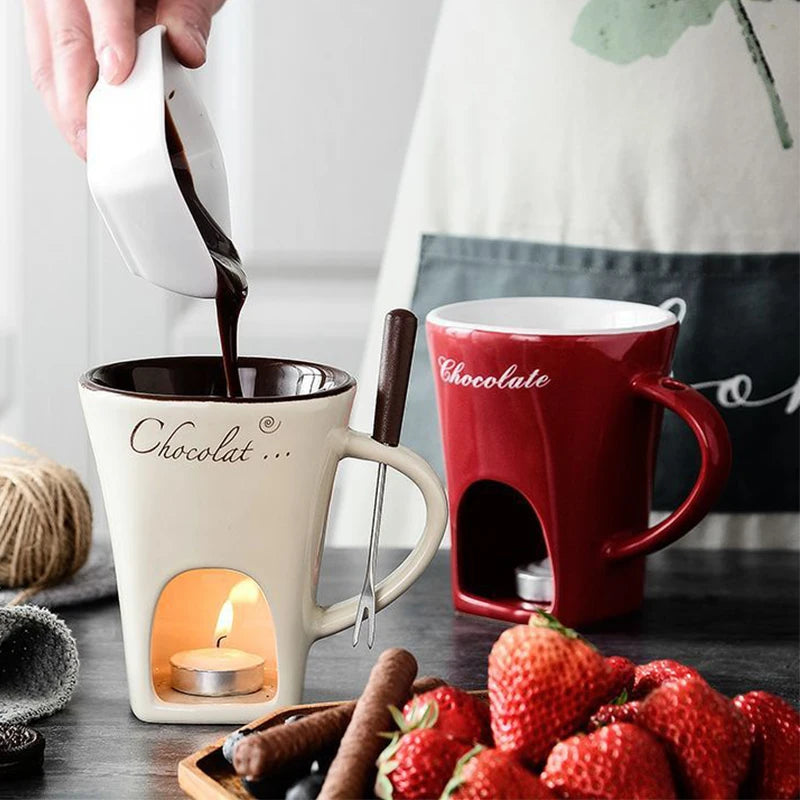 Sweet Chocolate Fondue Ceramic Mug with Fork