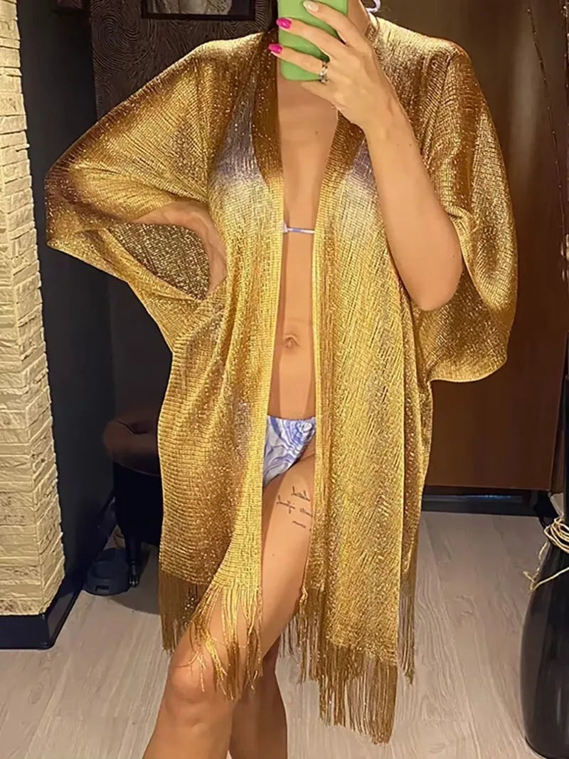 Tassel Gold Bikini Beach Cover-Up Dress