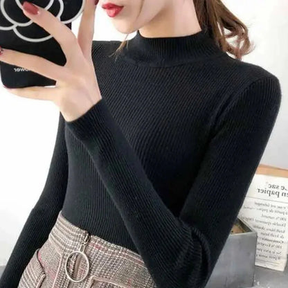 Vintage Solid Mock Neck Knit Sweater