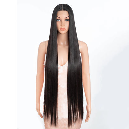 38" Long Straight Synthetic Lace Front Wig
