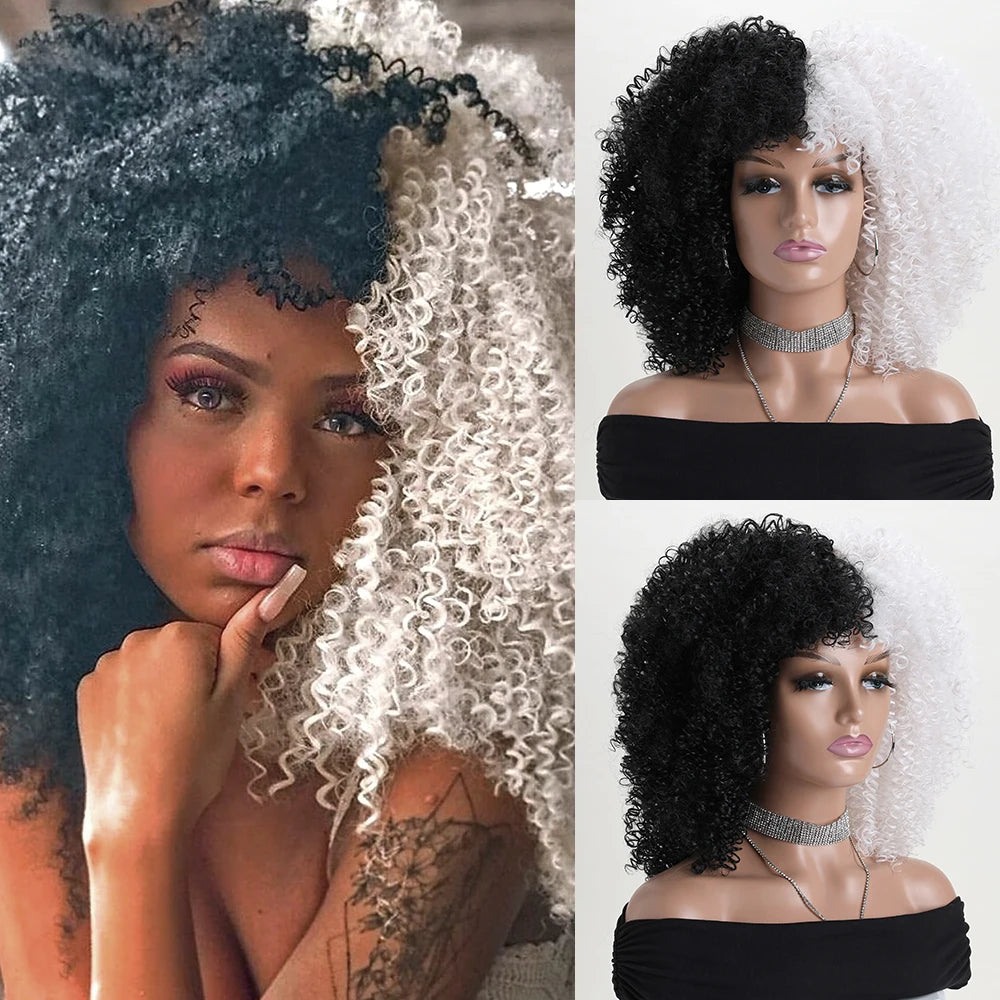 Afro Kinky Curly Synthetic Wig with Bangs
