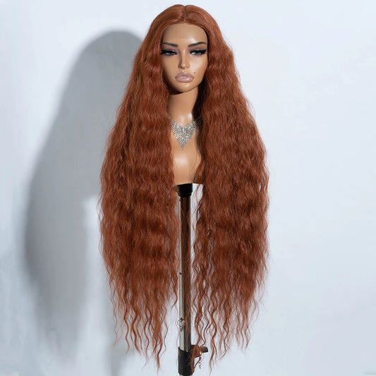 42" Curly Ombre Blonde Synthetic Lace Front Wig
