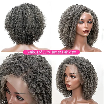 Silver Grey Curly Bob Human Hair Wig