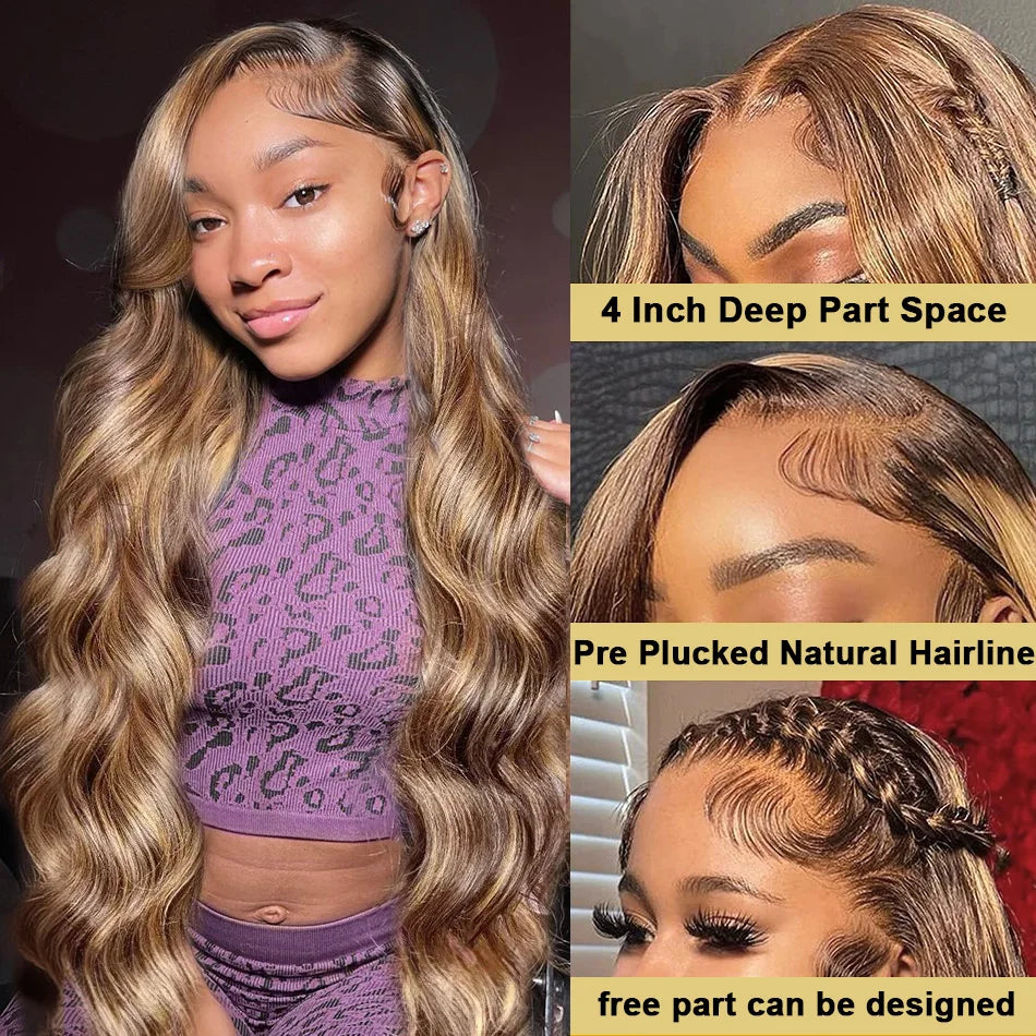 Body Wave Highlight 13x6 HD Lace Front Human Hair Wig