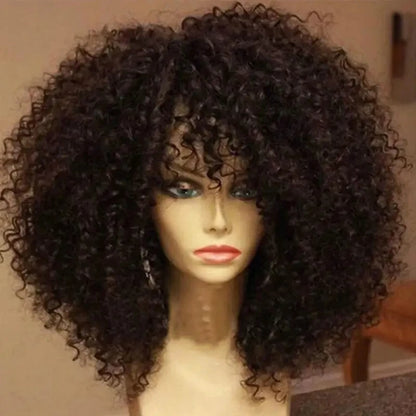 Afro Kinky Curly Synthetic Wig with Bangs