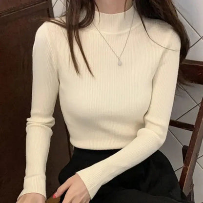 Vintage Solid Mock Neck Knit Sweater