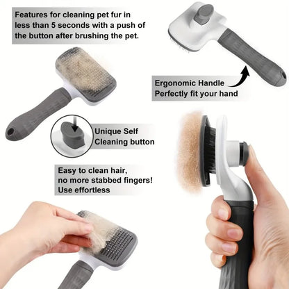 Dual-Use Self-Cleaning Pet Grooming Brush