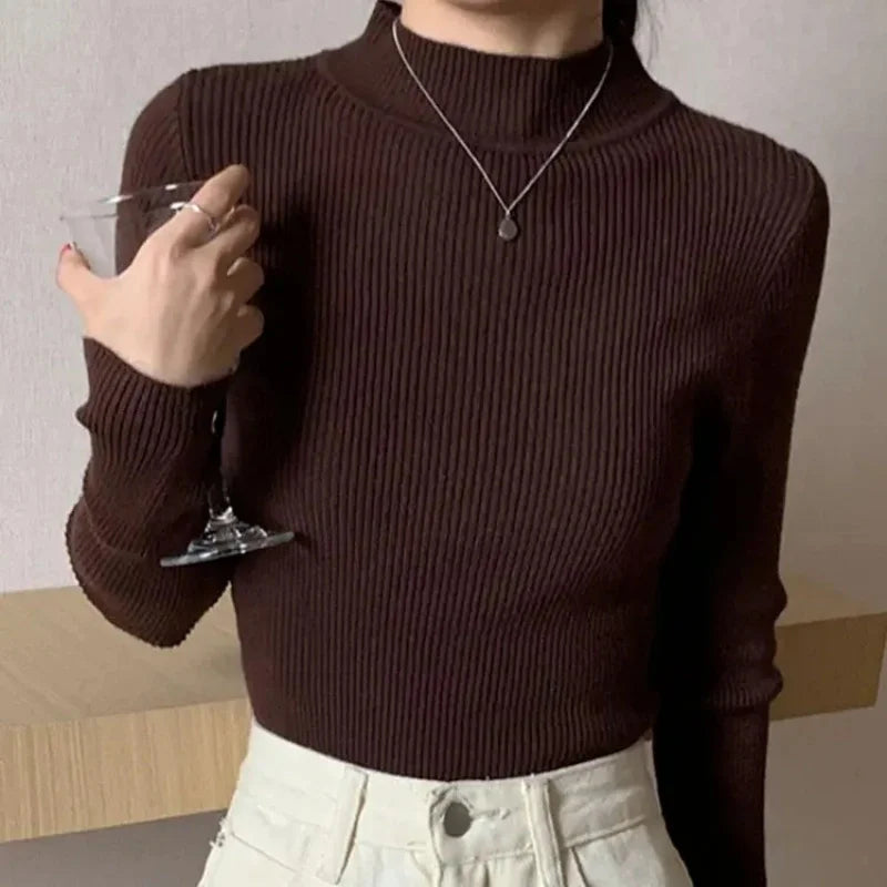 Vintage Solid Mock Neck Knit Sweater