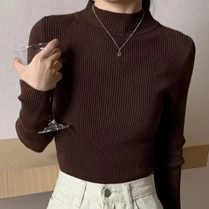 Vintage Solid Mock Neck Knit Sweater