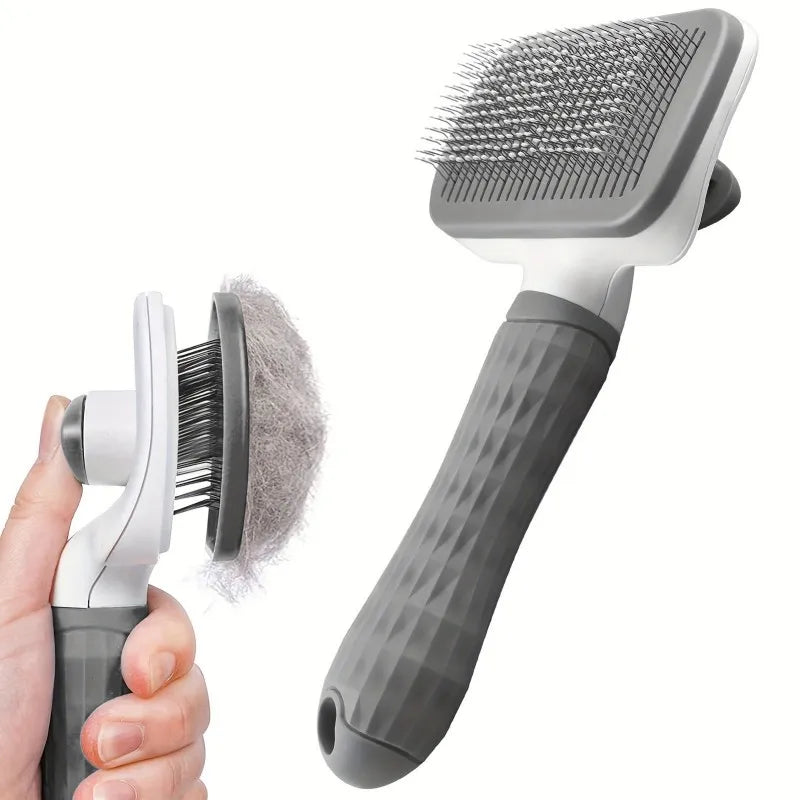 Dual-Use Self-Cleaning Pet Grooming Brush
