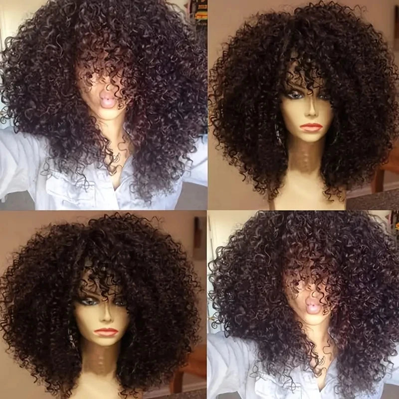 Afro Kinky Curly Synthetic Wig with Bangs