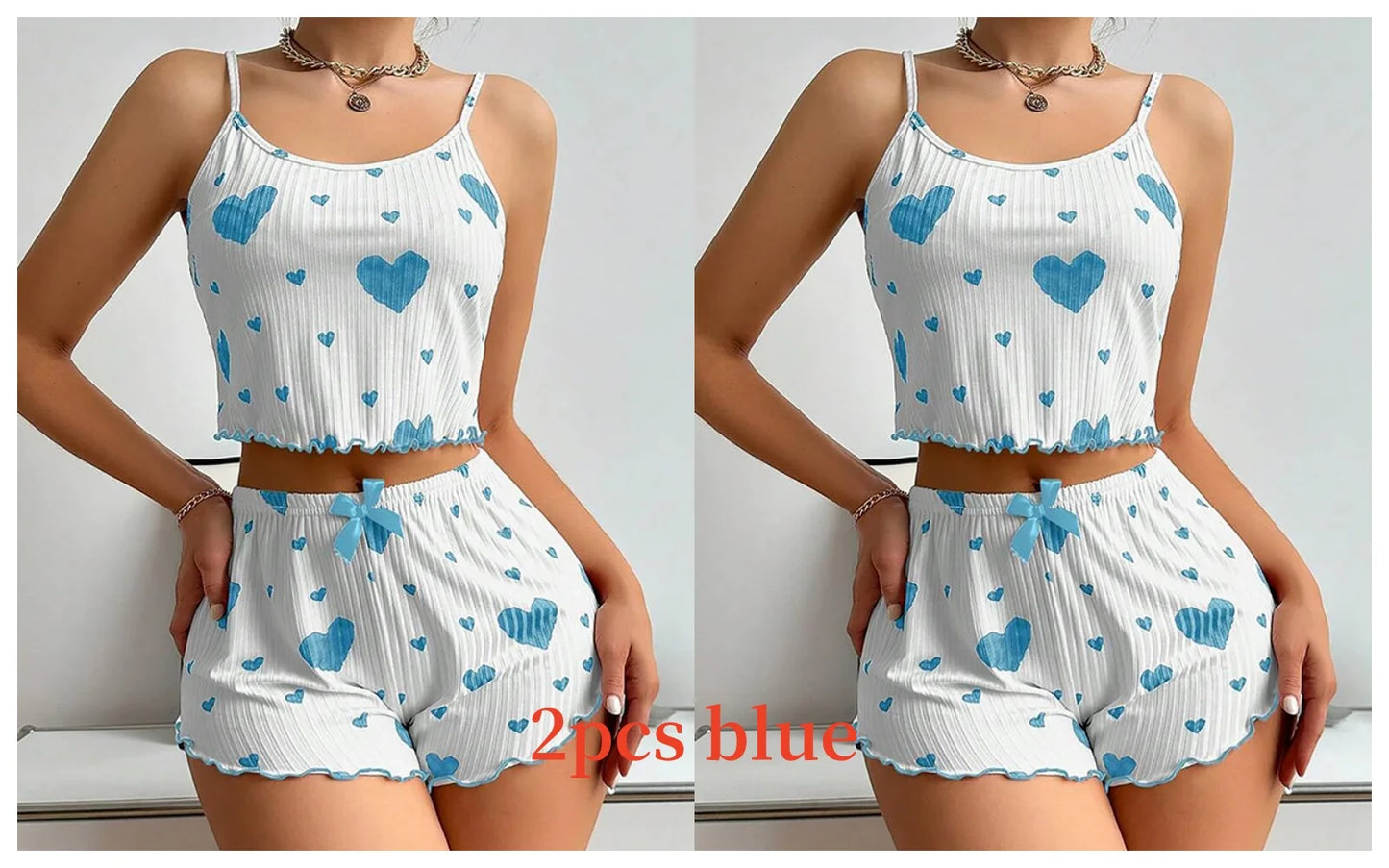 Women’s 2-Piece White Tank & Shorts Pajamas Set